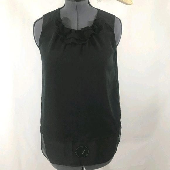 *4/$20* Vera Wang Black Ruffle Sleeveless Top - Picture 1 of 8